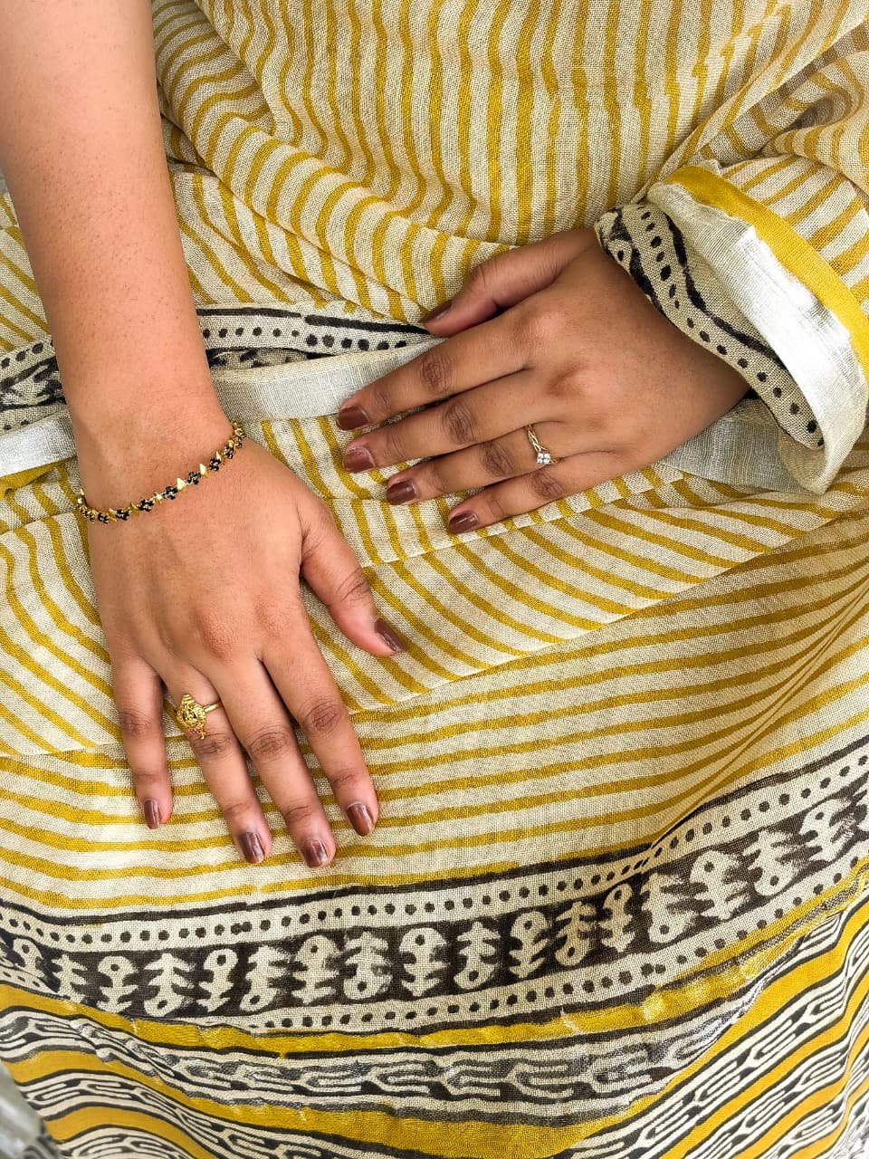 Bagru Soft Linen Saree – Chemical-Free Block Print-Yellow