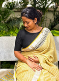 Bagru Soft Linen Saree – Chemical-Free Block Print-Yellow