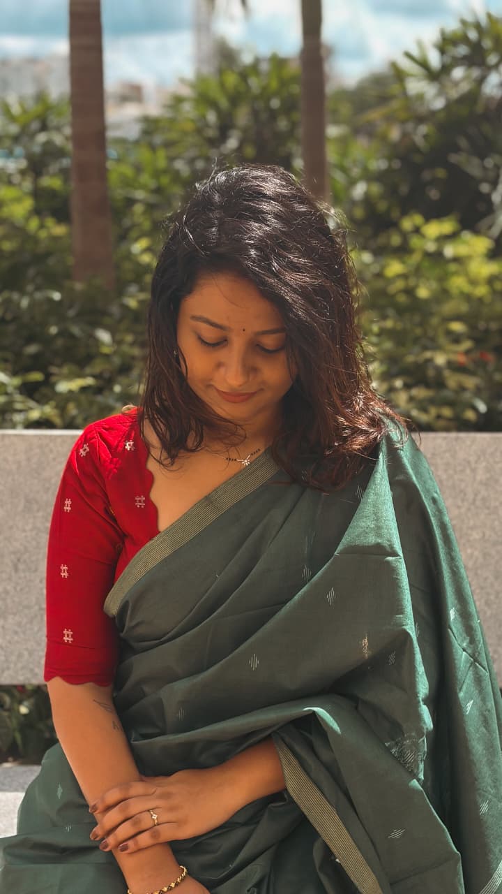 Premium Bhagalpuri Silk Saree- Dark Green