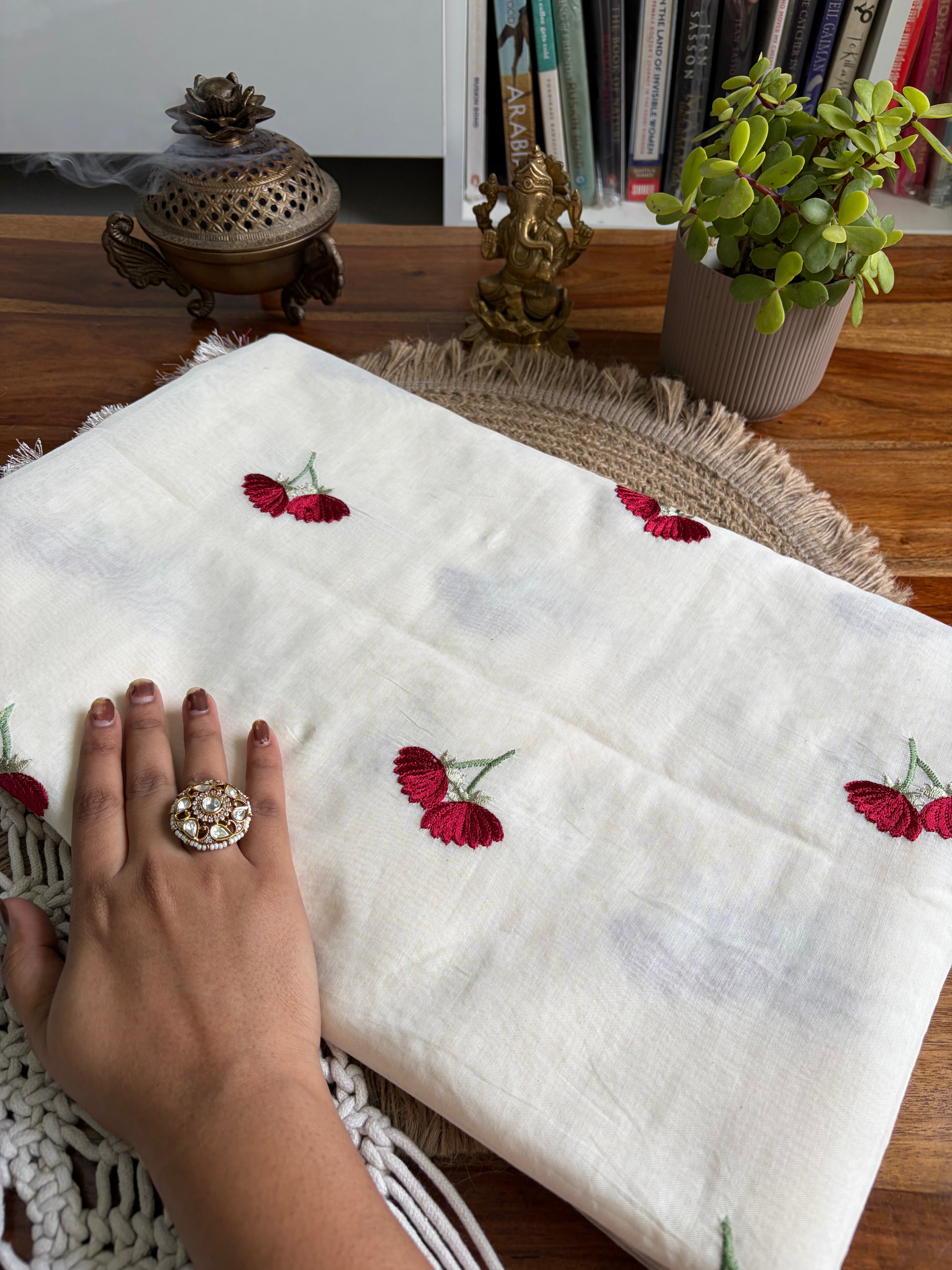 Soft Cotton Tissue Silk Saree – Intricate Cherry Embroidery