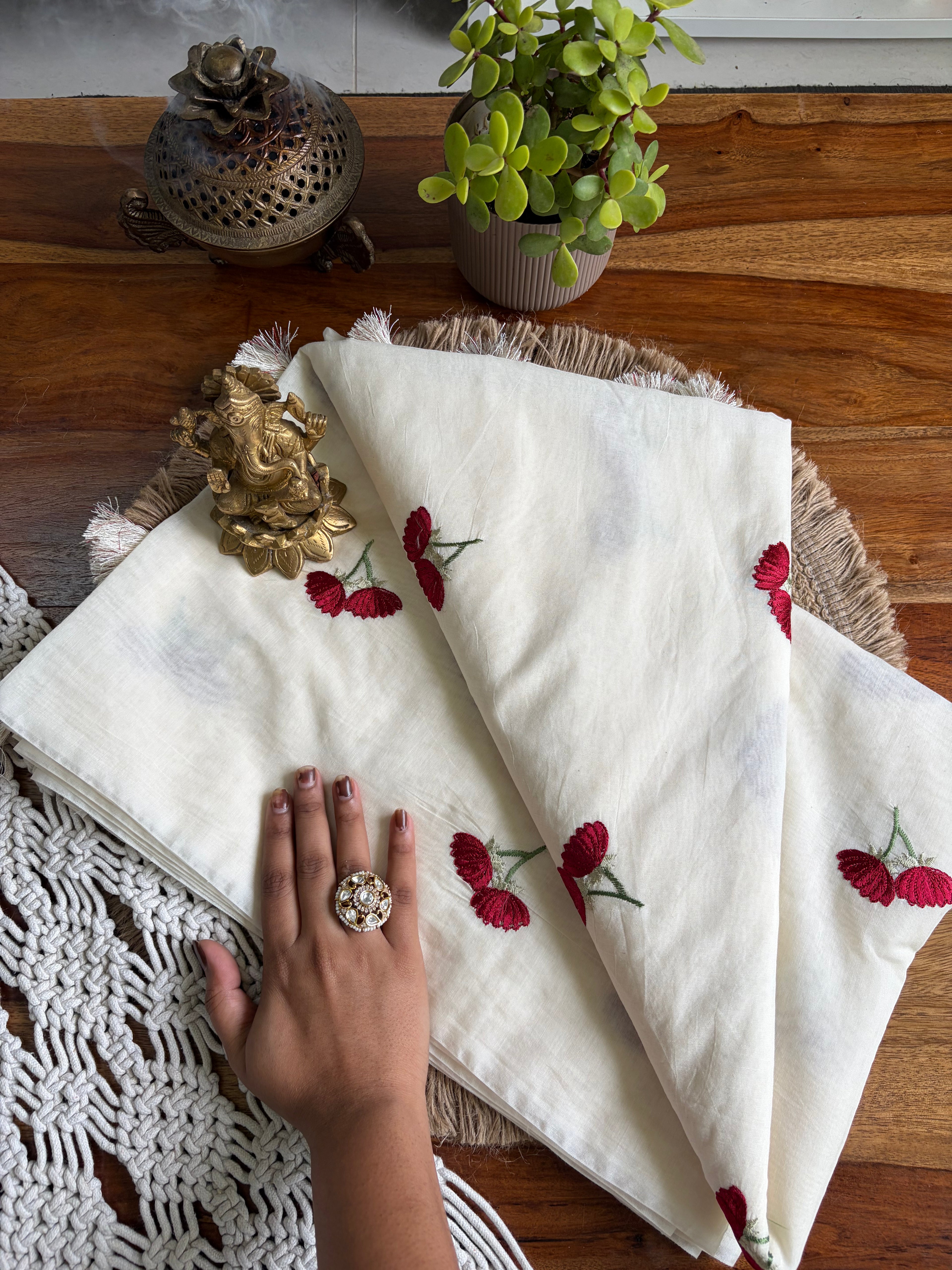 Soft Cotton Tissue Silk Saree – Intricate Cherry Embroidery