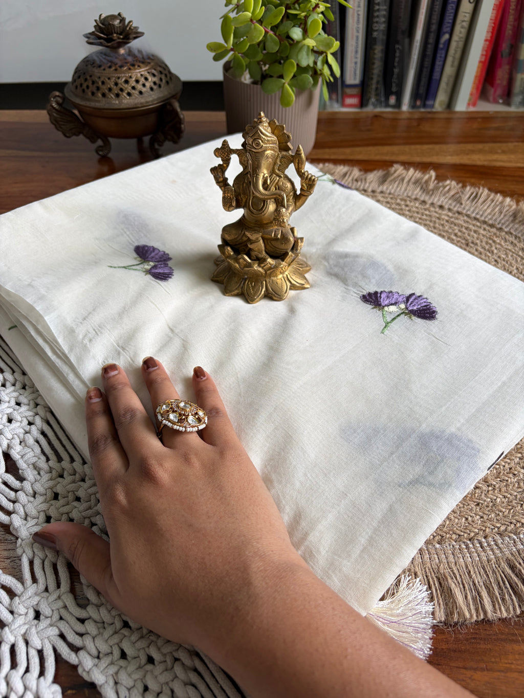 Soft Cotton Tissue Silk Saree – Intricate Cherry Embroidery -Purple
