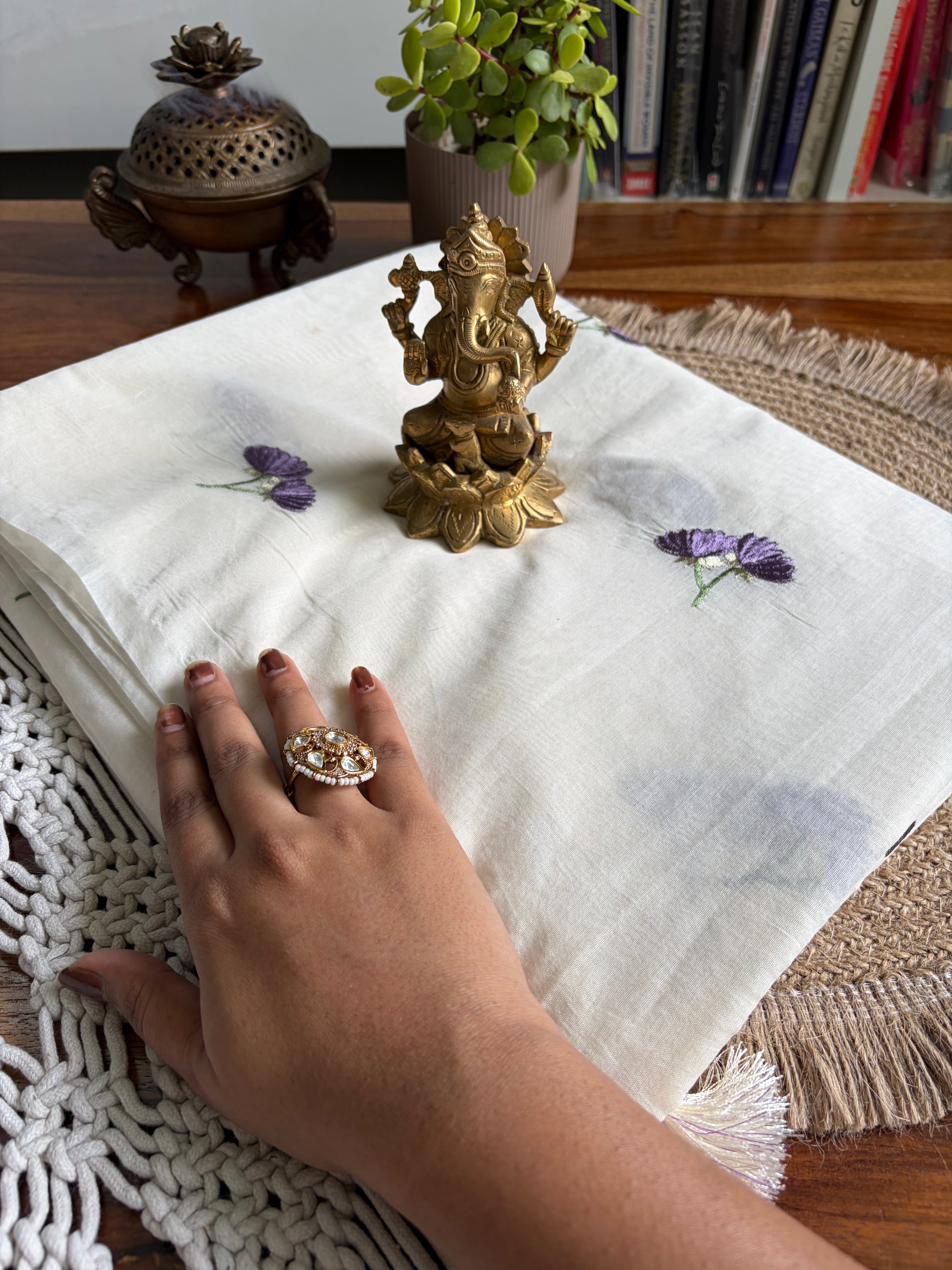 Soft Cotton Tissue Silk Saree – Intricate Cherry Embroidery -Purple