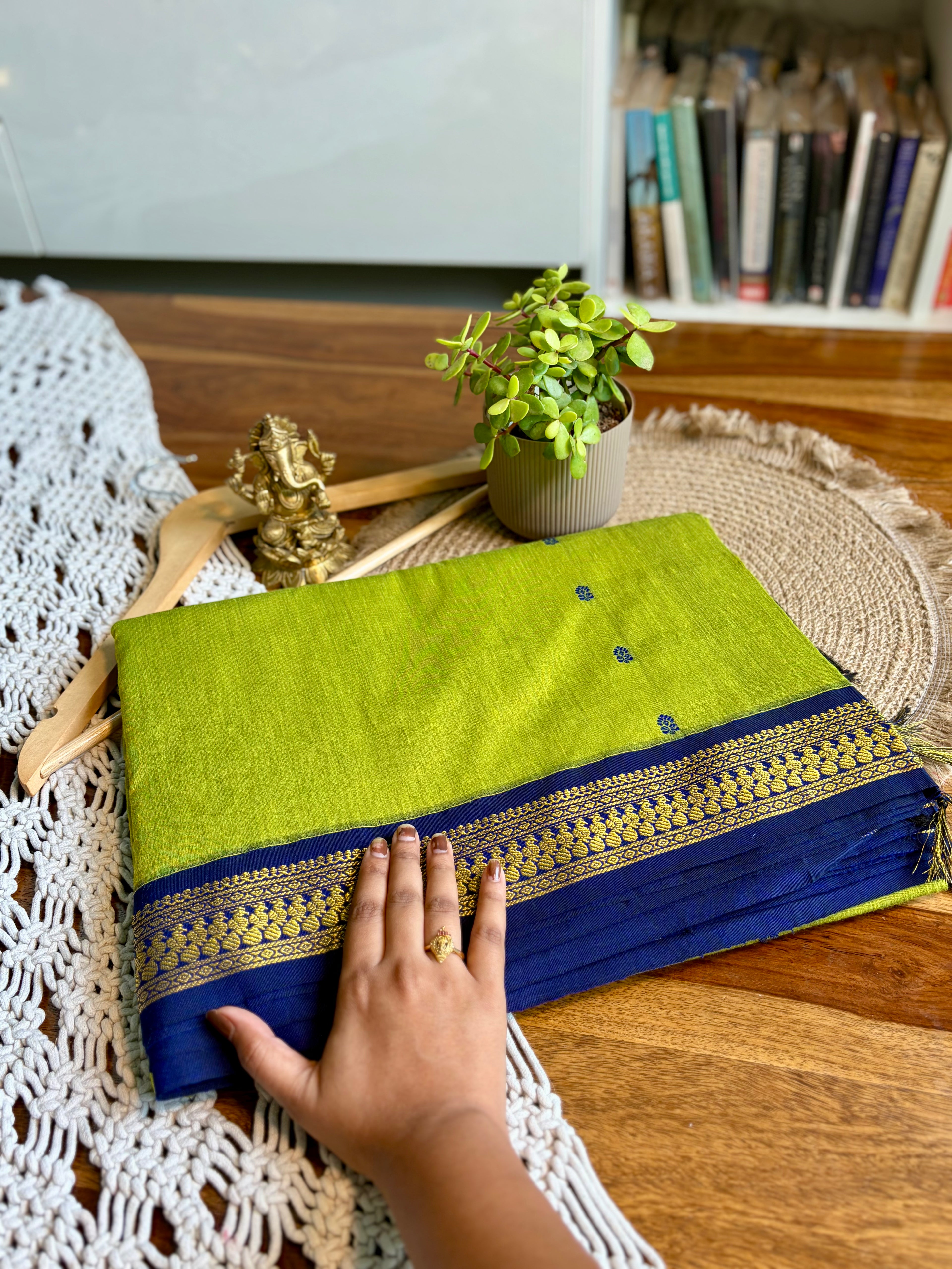 Soft Kalyani Cotton Saree - Lime Green