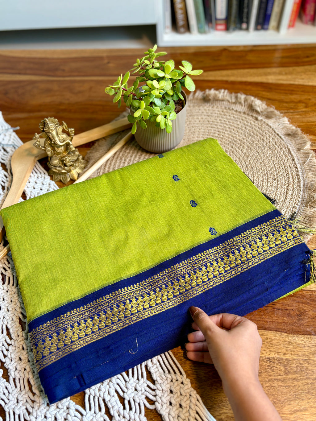 Soft Kalyani Cotton Saree - Lime Green
