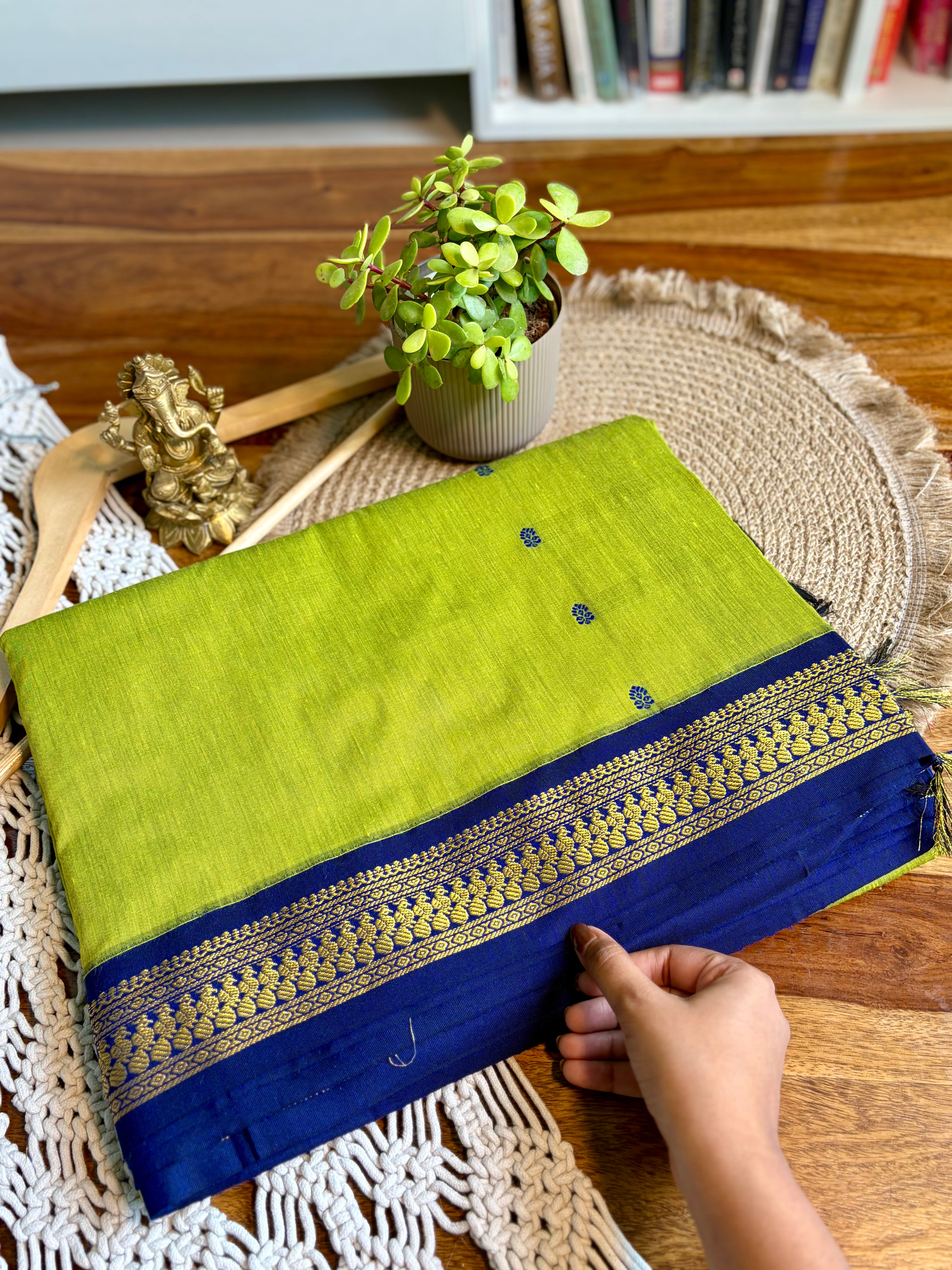 Soft Kalyani Cotton Saree - Lime Green