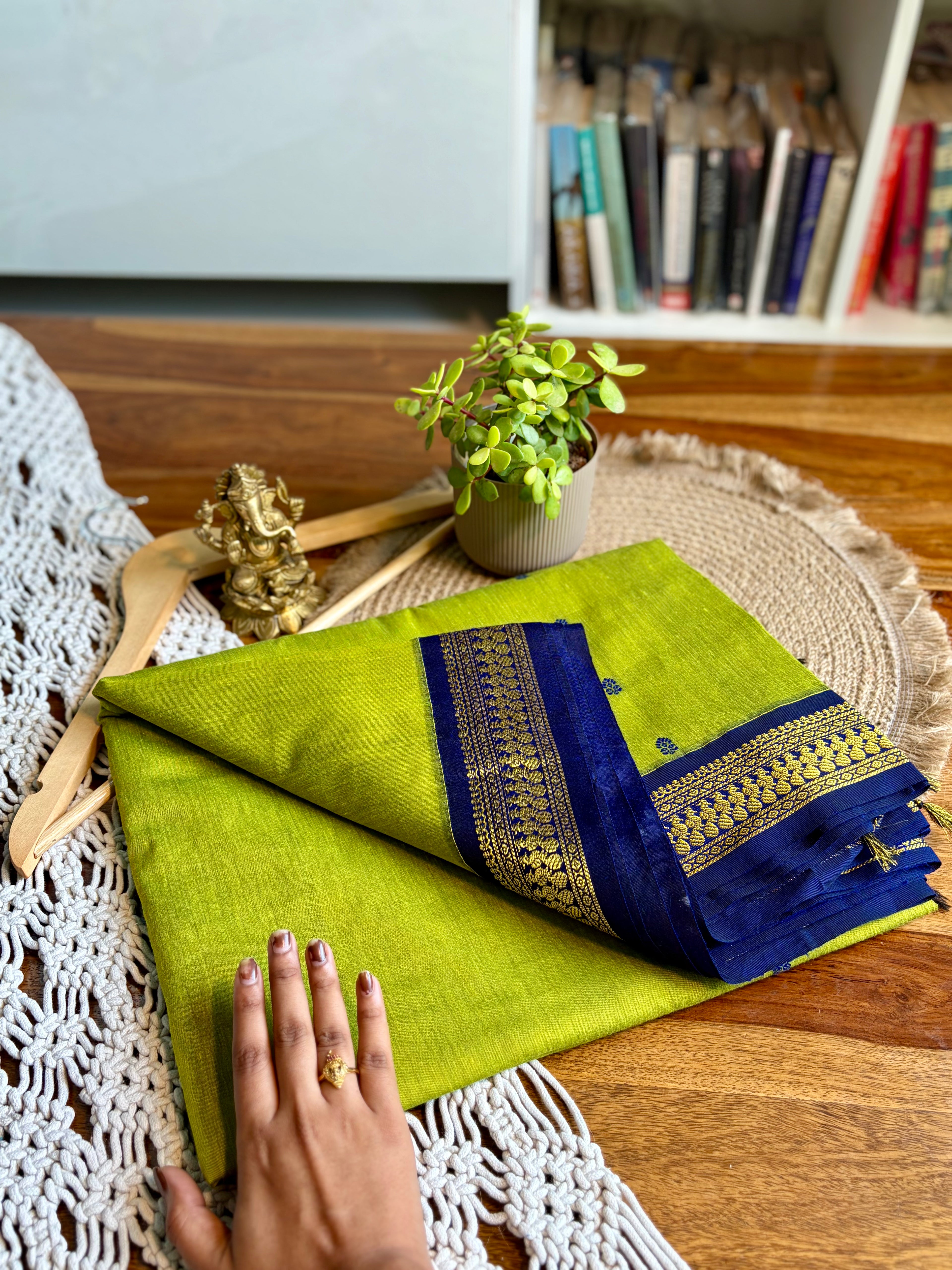 Soft Kalyani Cotton Saree - Lime Green