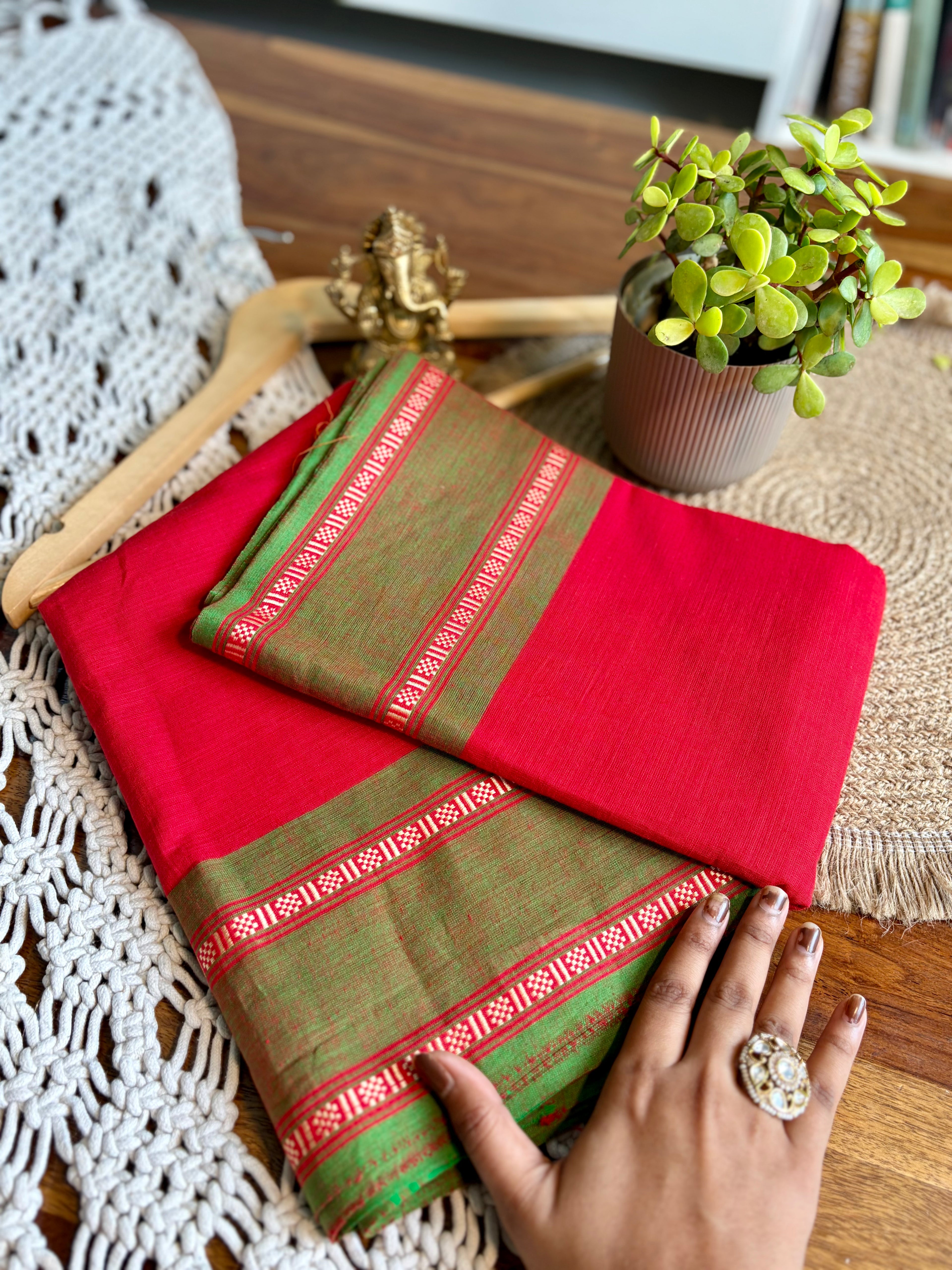 Pure Cotton Saree with Contrast Border-Orange