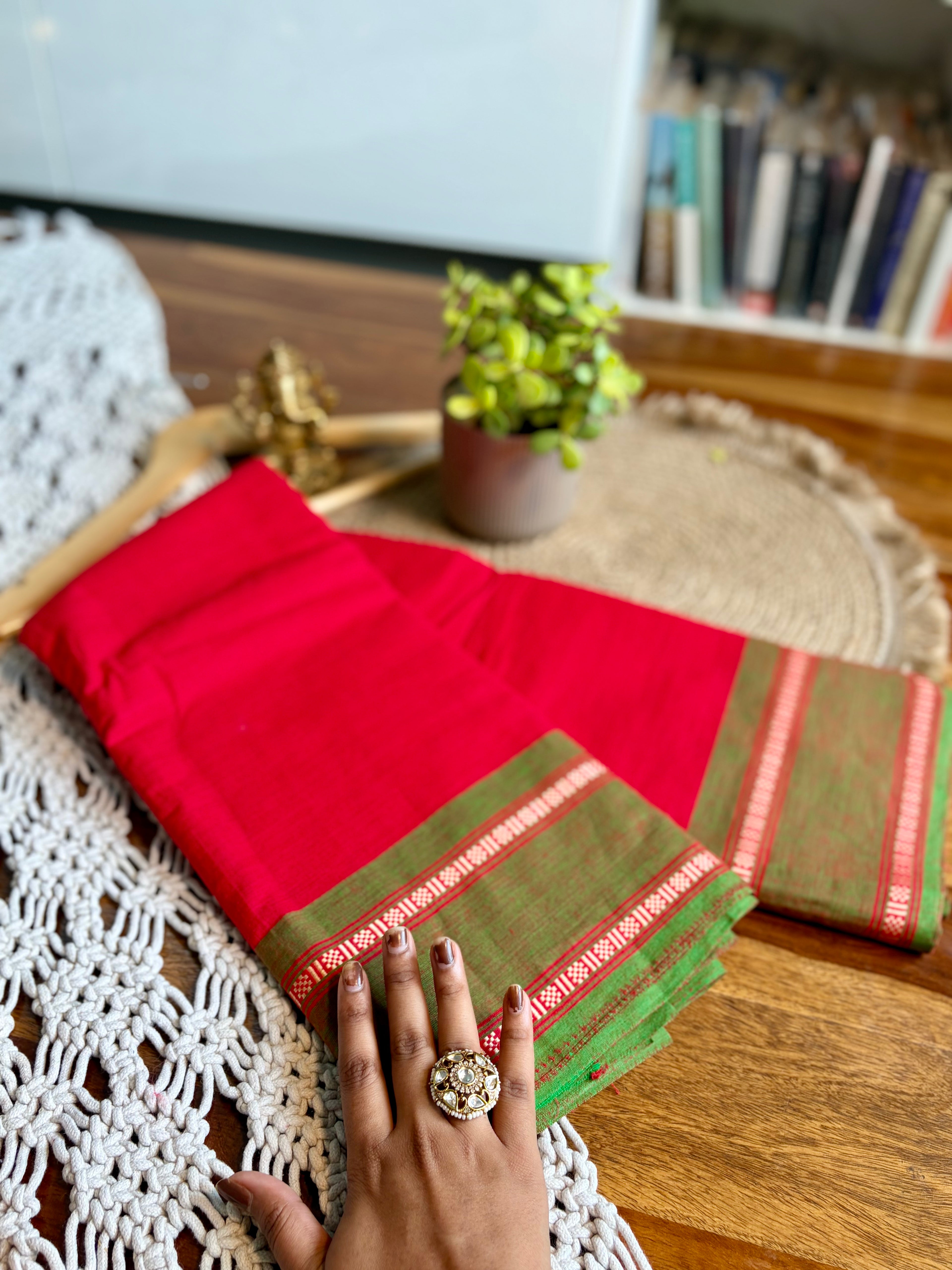Pure Cotton Saree with Contrast Border-Orange
