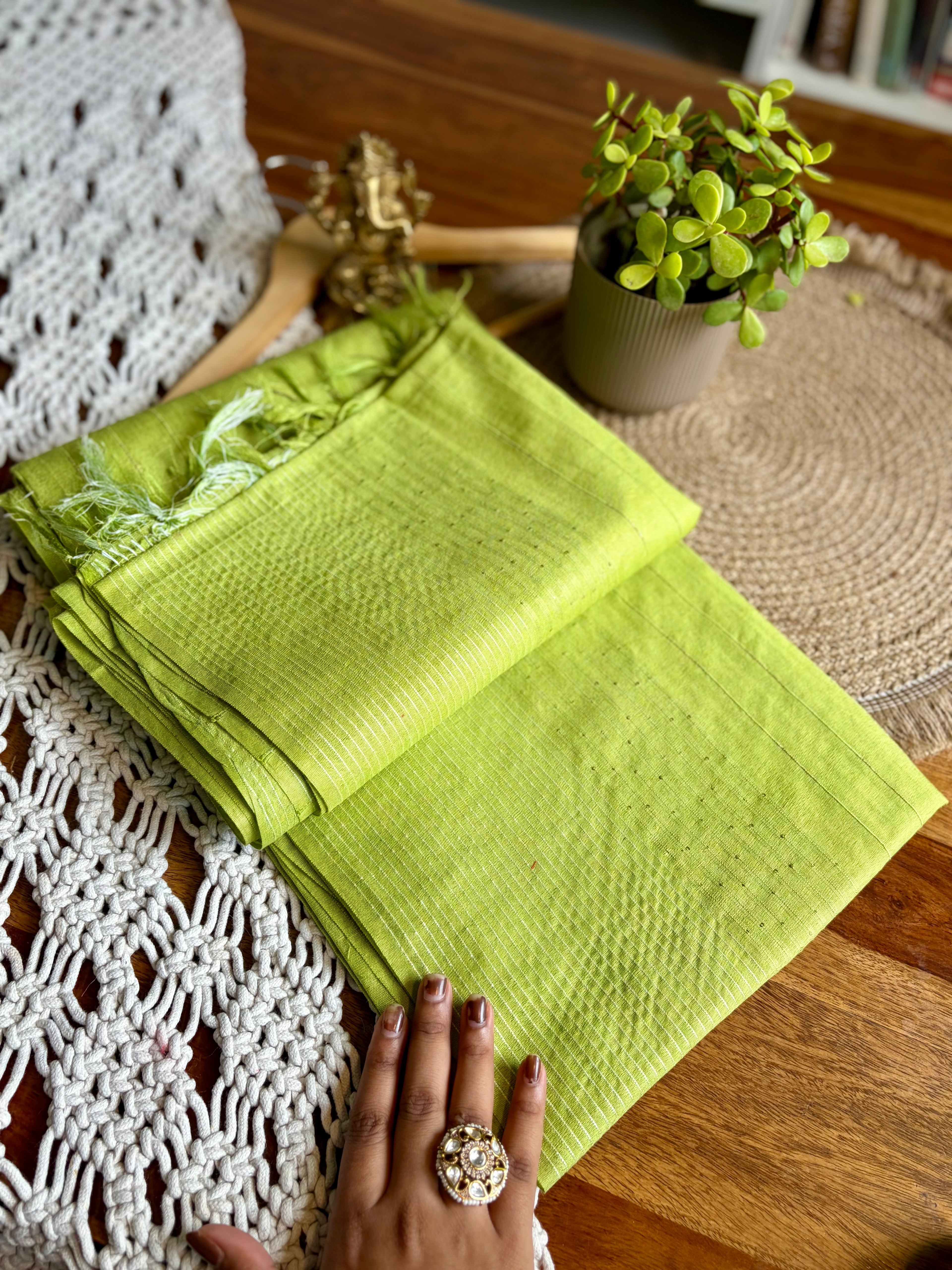 Soft Linen Cotton Saree – Intricate Sequins Work-Green