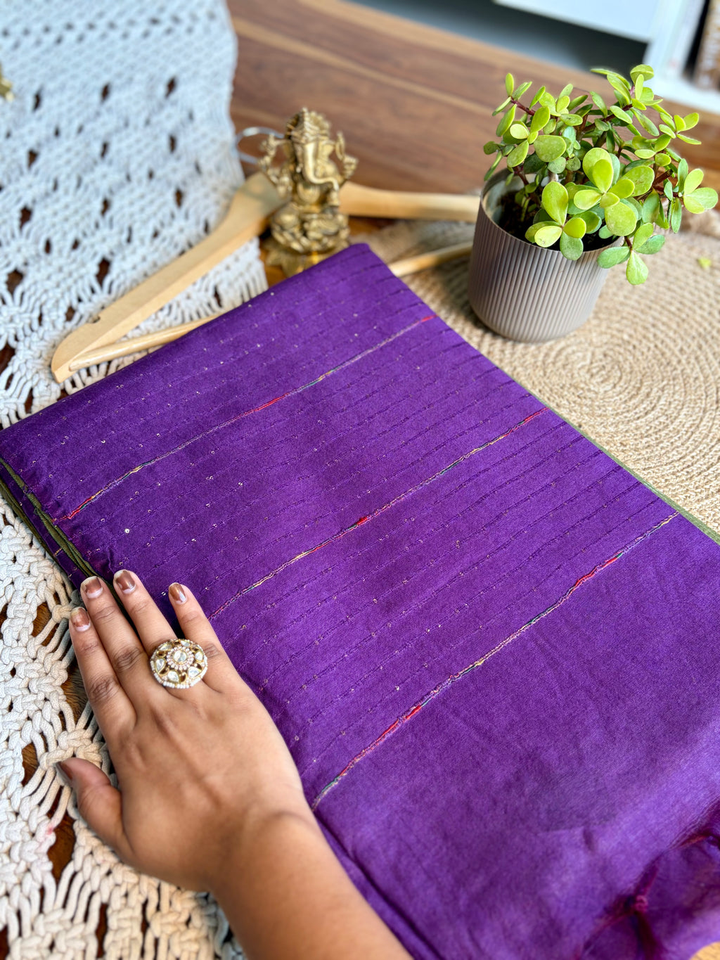 Soft Linen Cotton Saree – Intricate Sequins Work