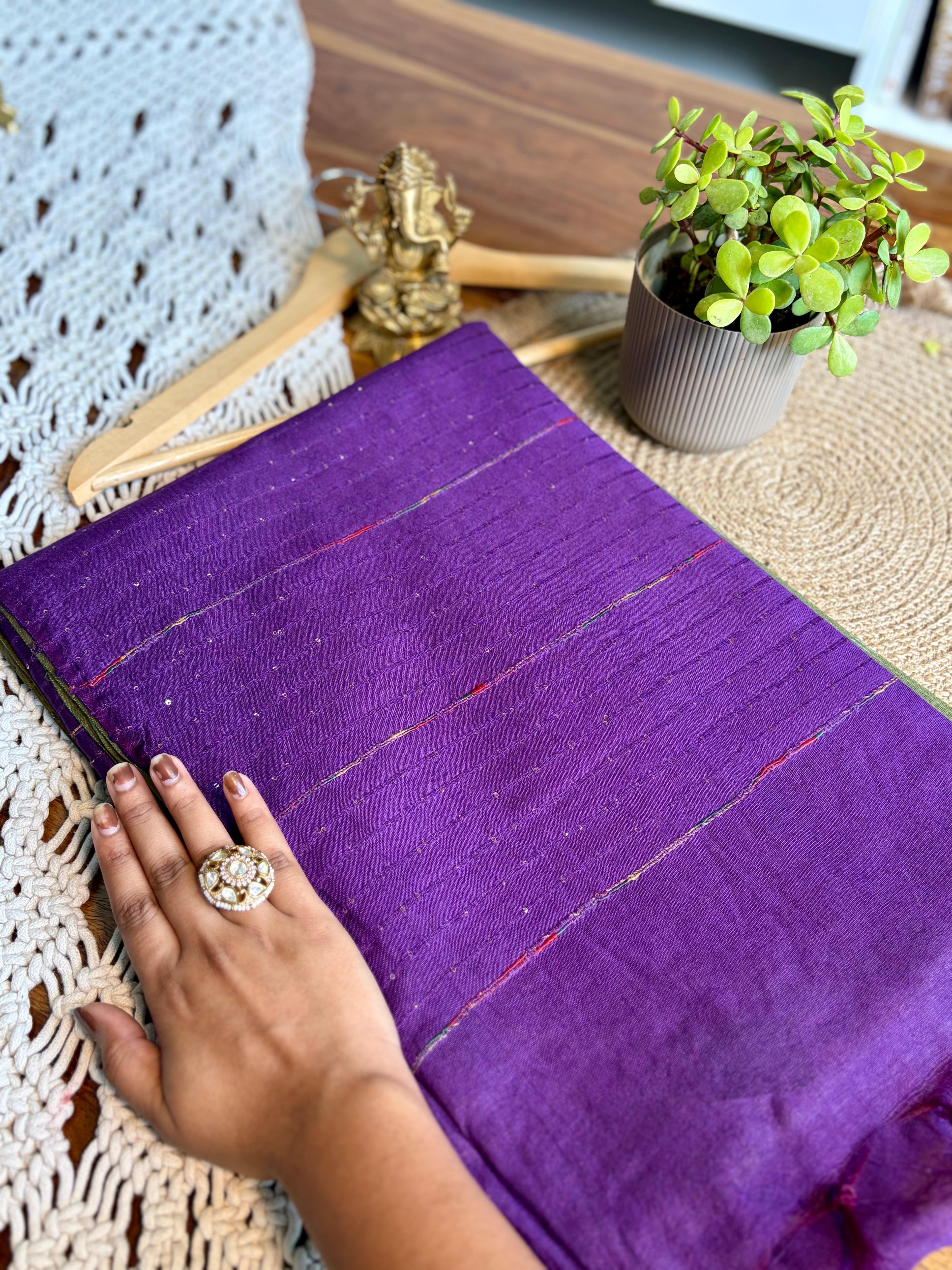 Soft Linen Cotton Saree – Intricate Sequins Work