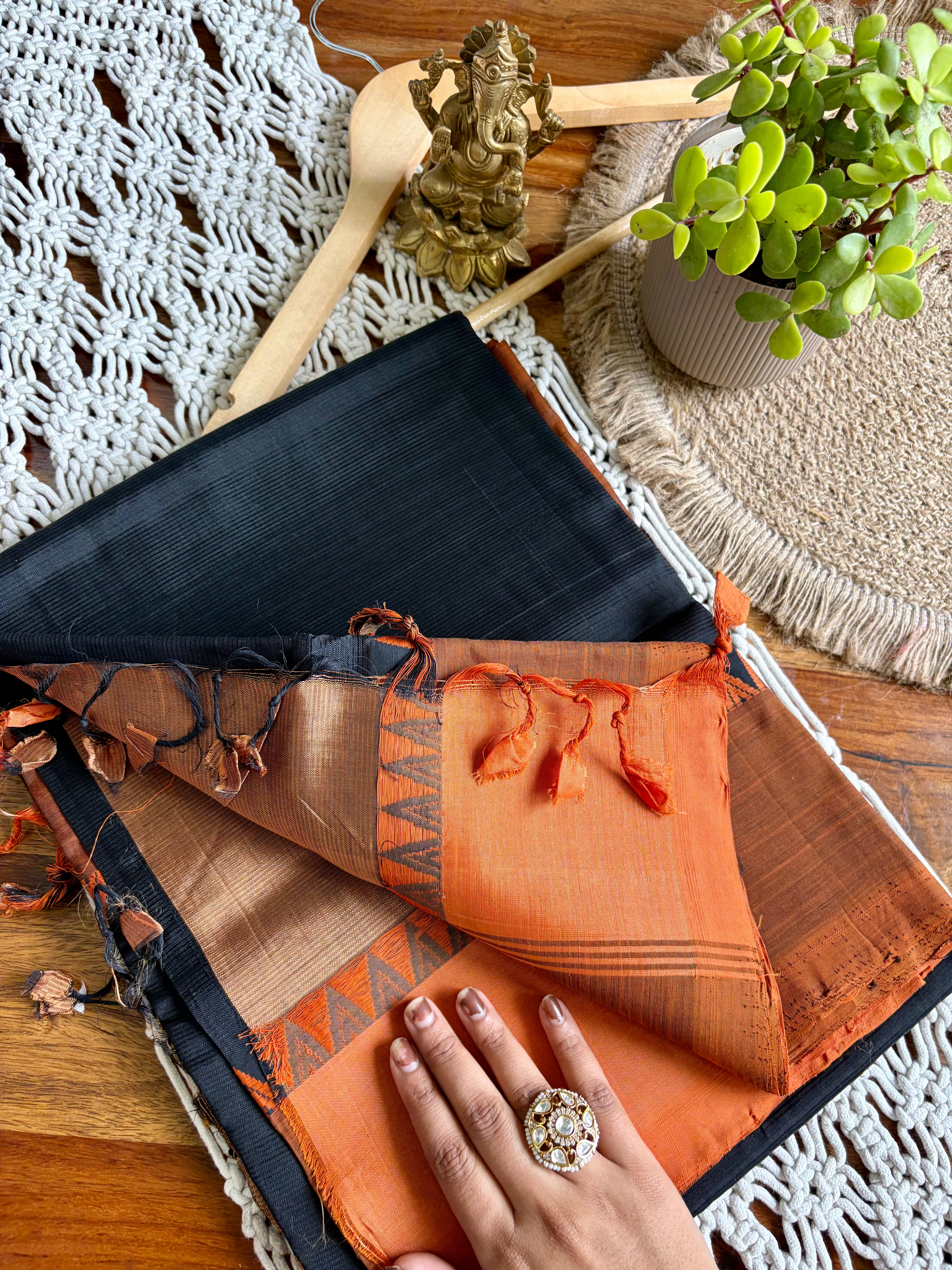 Mangalagiri Pattu-by-Cotton Saree-Black