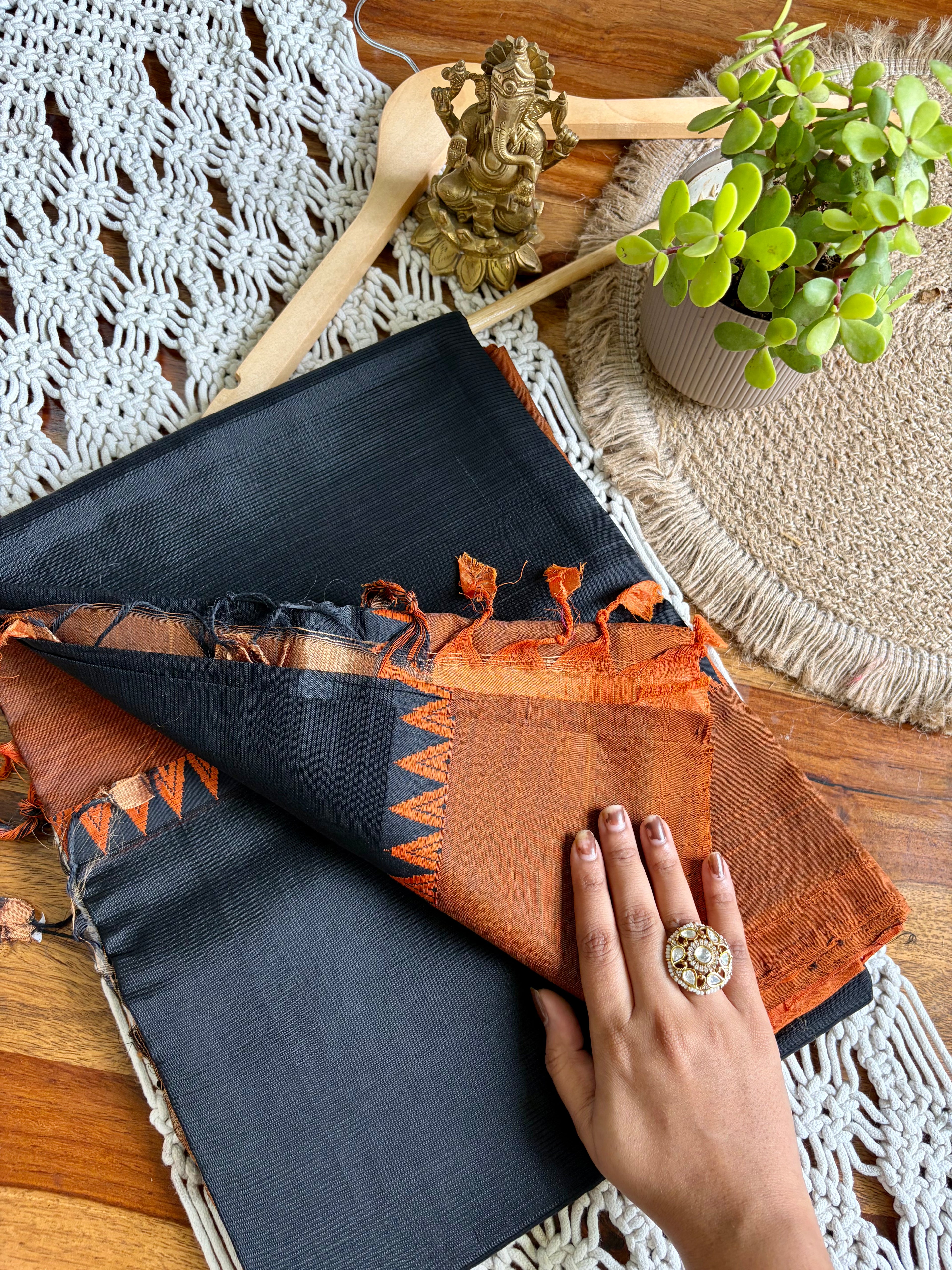 Mangalagiri Pattu-by-Cotton Saree-Black