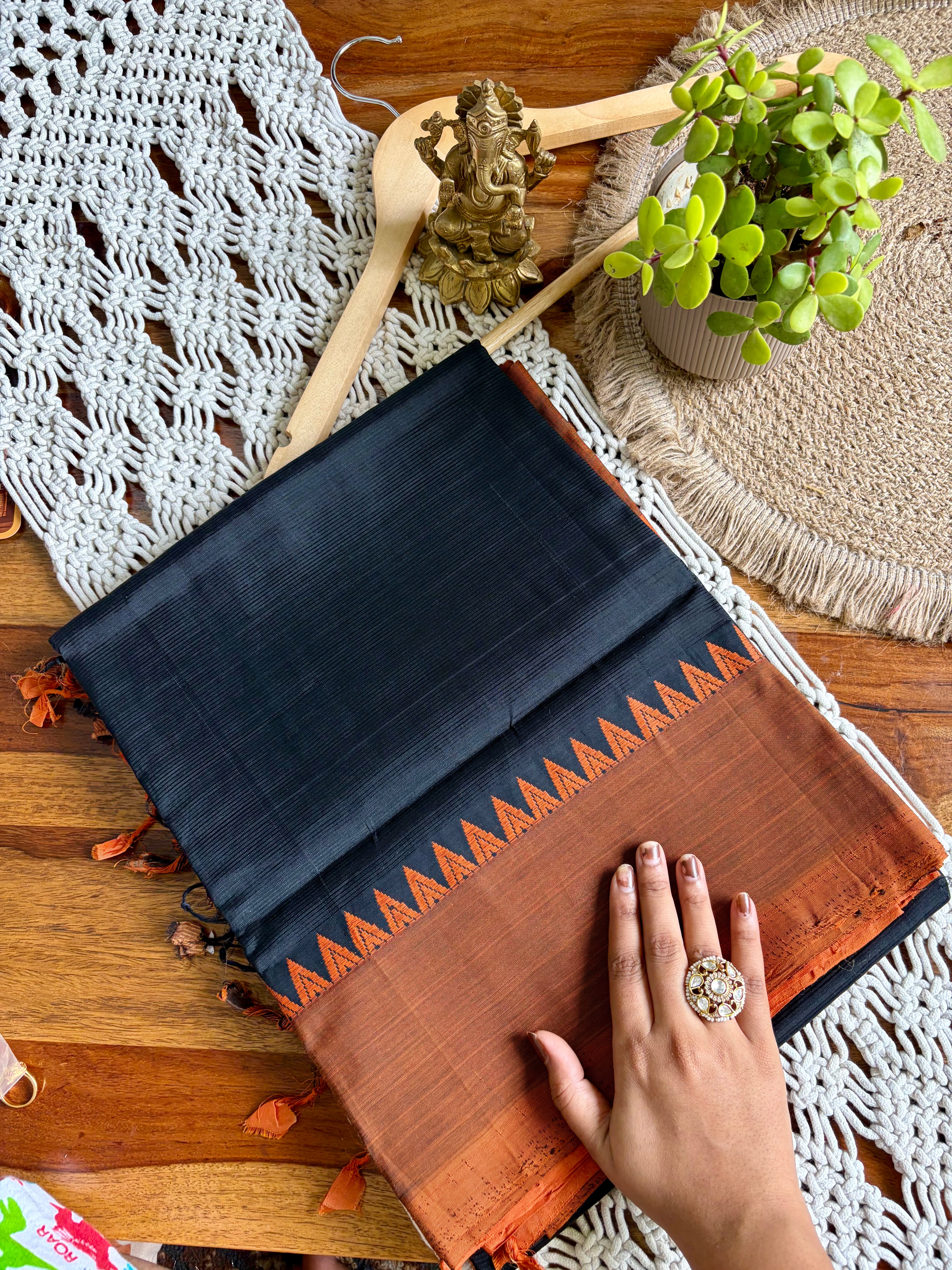 Mangalagiri Pattu-by-Cotton Saree-Black