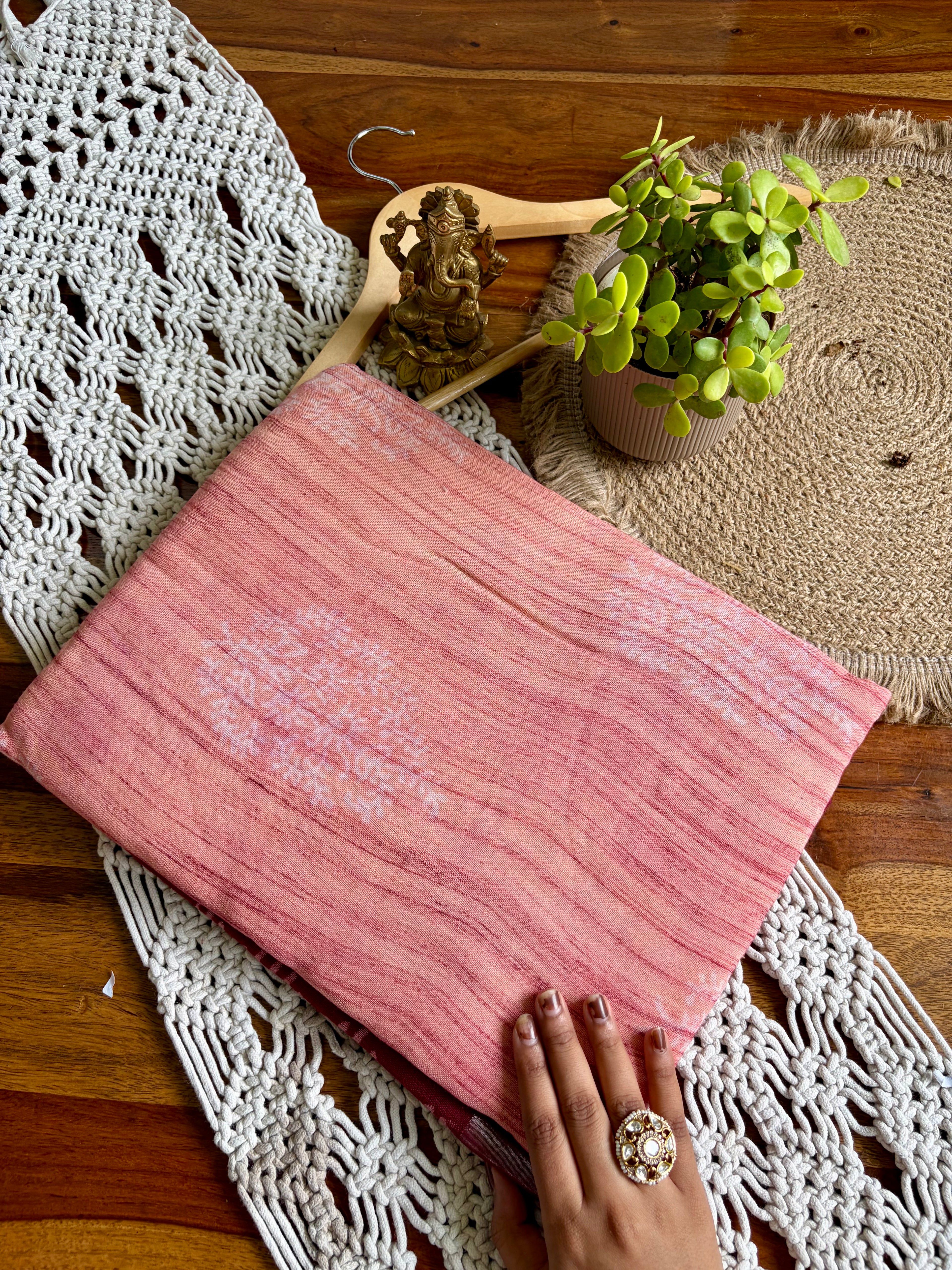 Bagru Soft Linen Saree – Chemical-Free Block Print- Red
