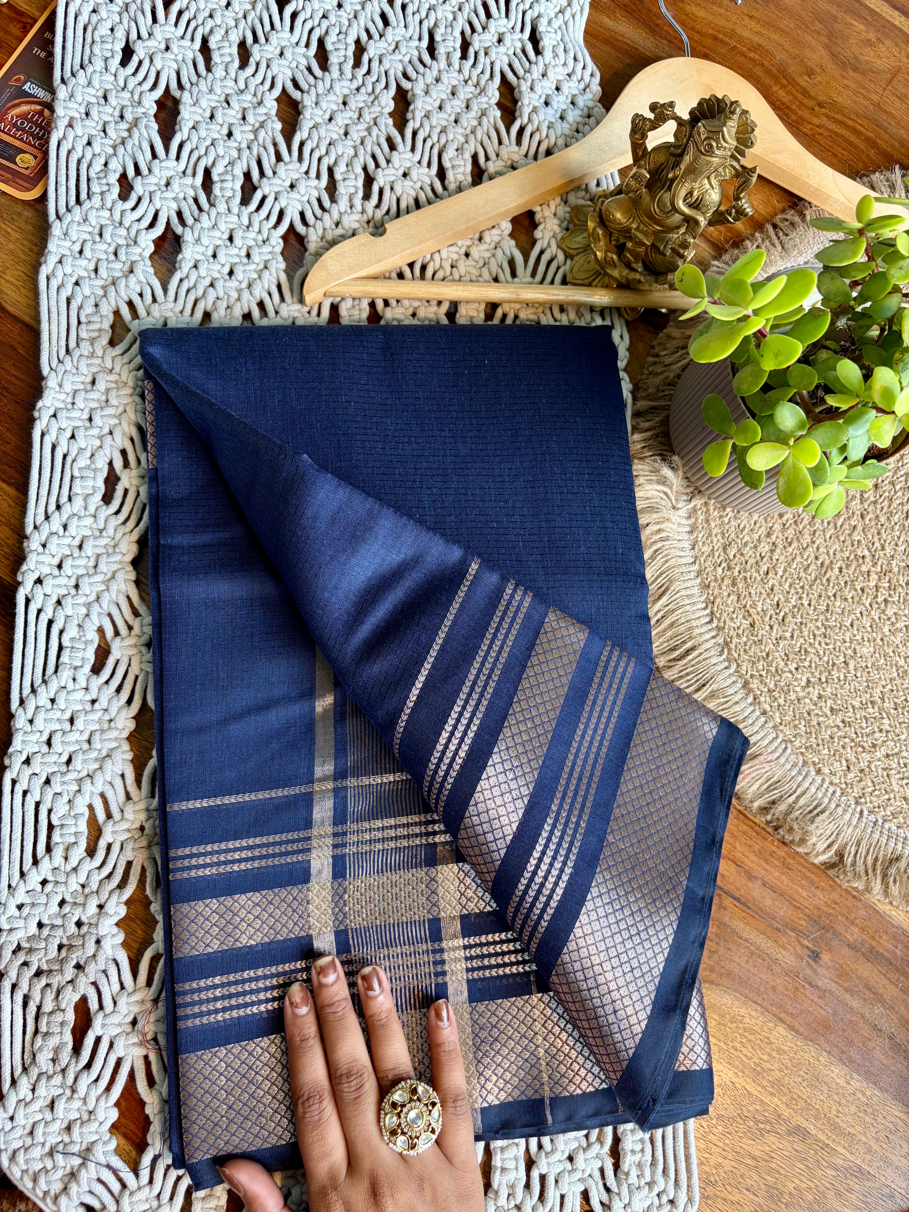 Soft Kanjeevaram Cotton Saree-Navy Blue