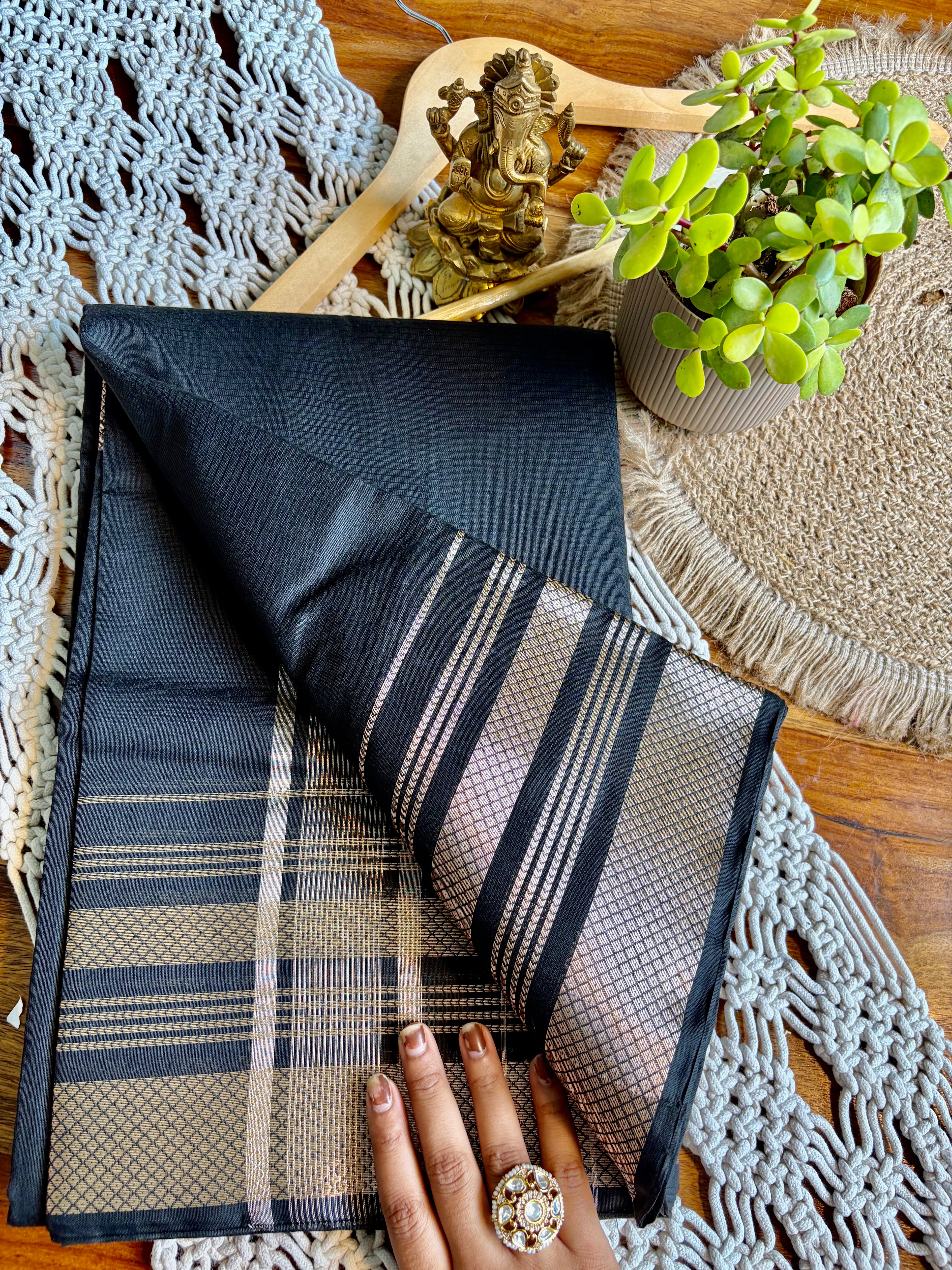 Soft Kanjeevaram Cotton Saree- Black