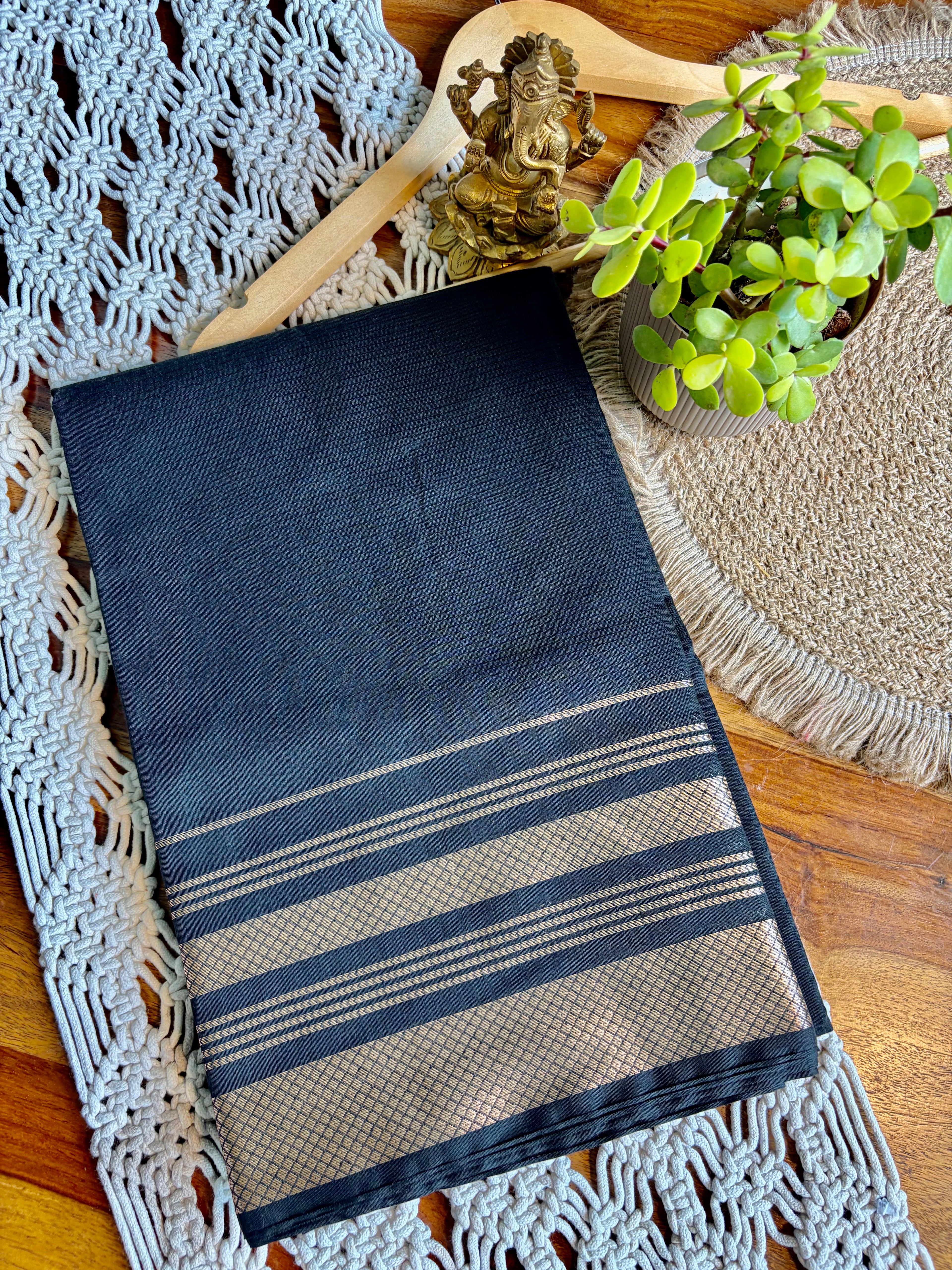 Soft Kanjeevaram Cotton Saree- Black