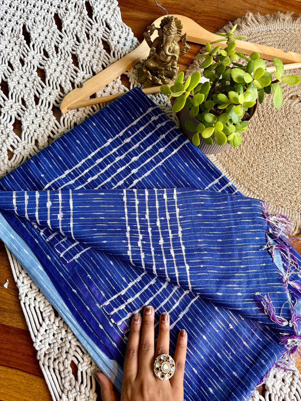 Soft Linen Cotton Saree –  Blue