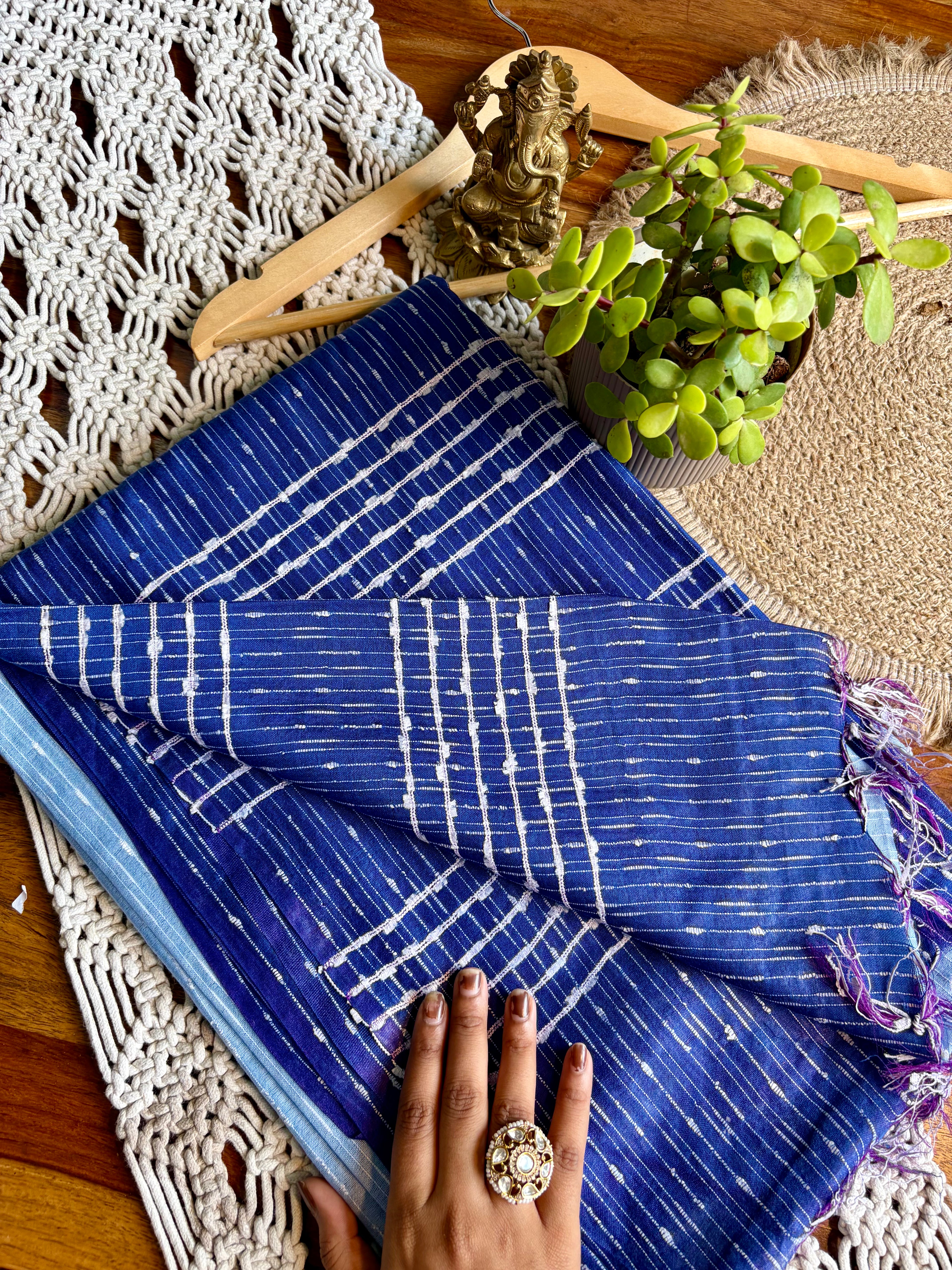 Soft Linen Cotton Saree –  Blue
