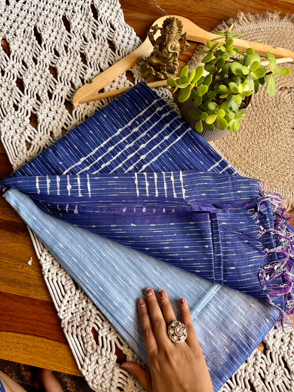 Soft Linen Cotton Saree –  Blue