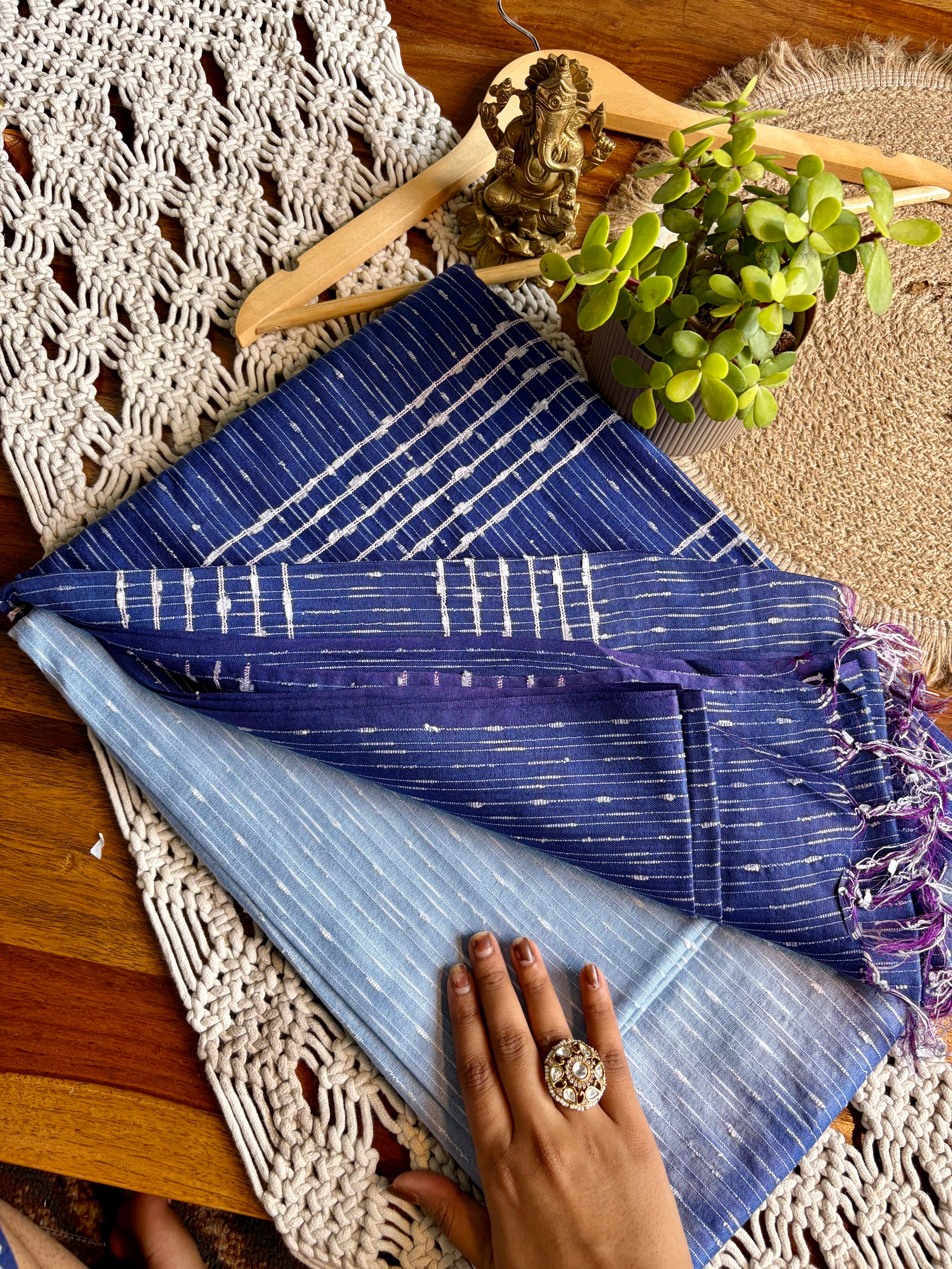 Soft Linen Cotton Saree –  Blue