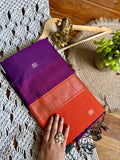 Maheshwari Silk Saree -Orange/Violet