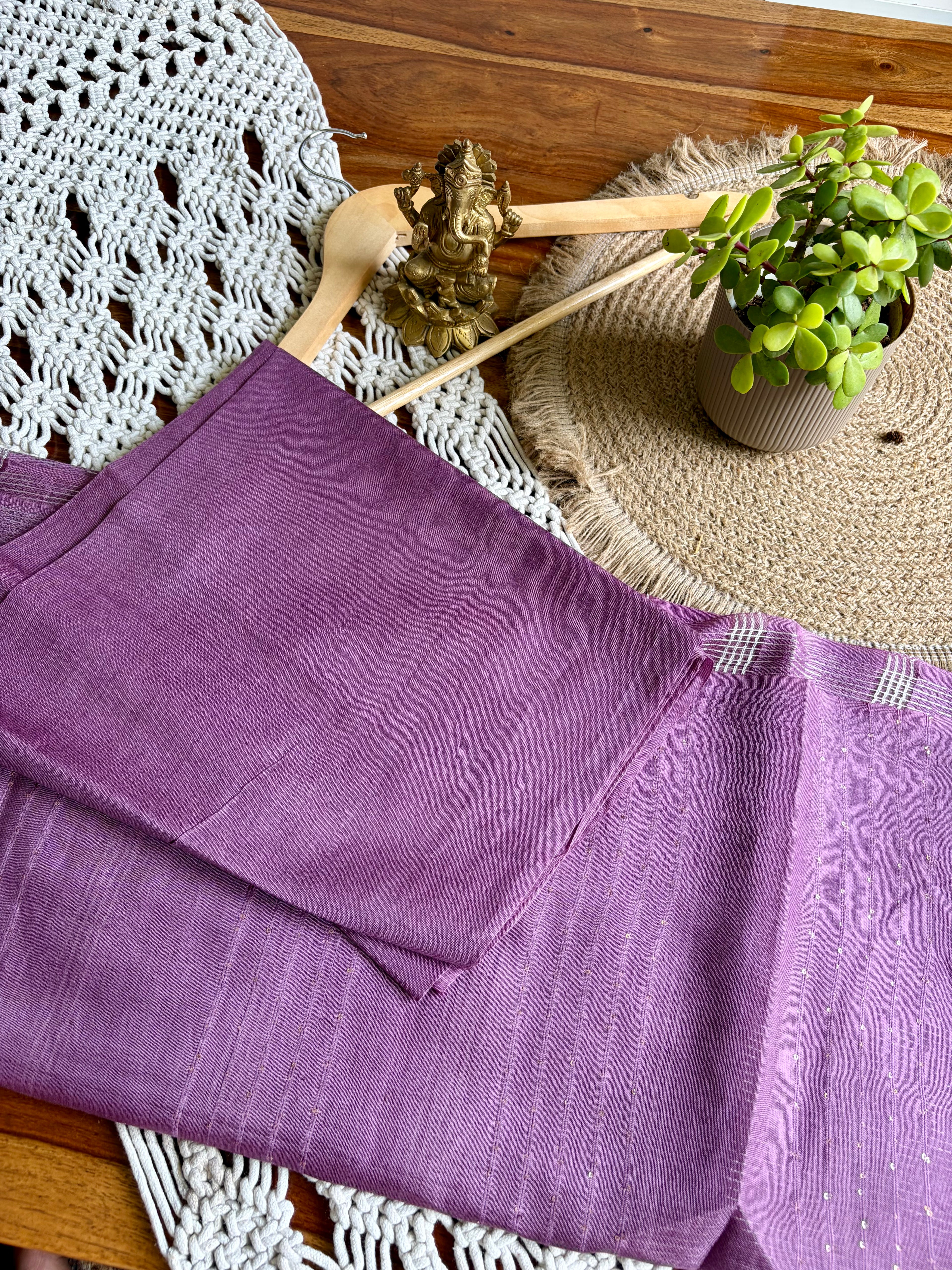 Soft Linen Cotton Saree – Lavender