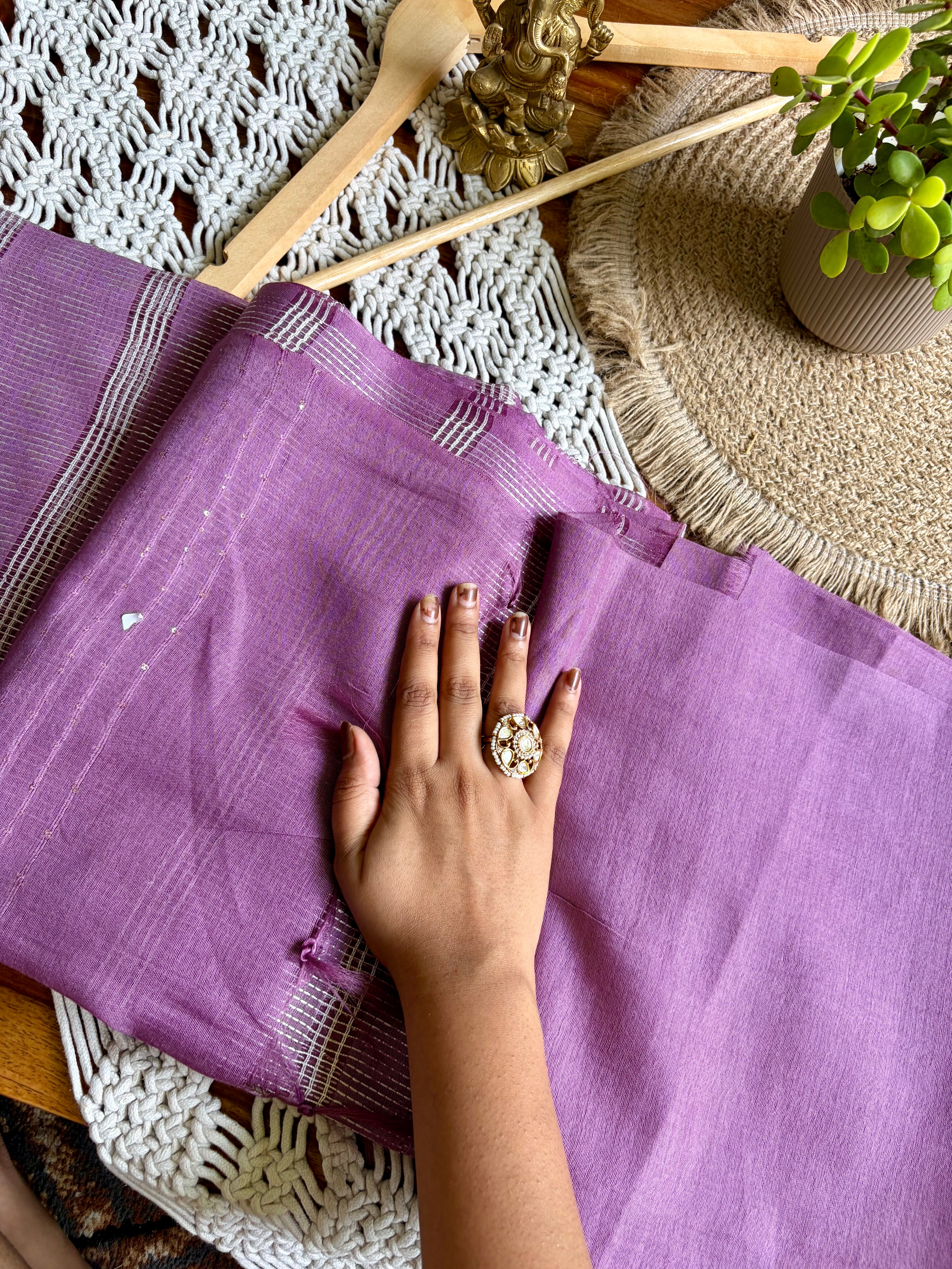 Soft Linen Cotton Saree – Lavender
