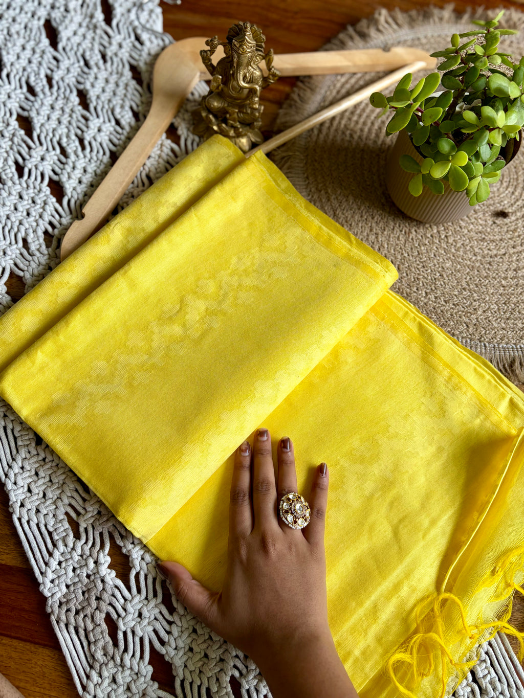 Soft Linen Cotton Saree – Intricate Sequins Work- Yellow