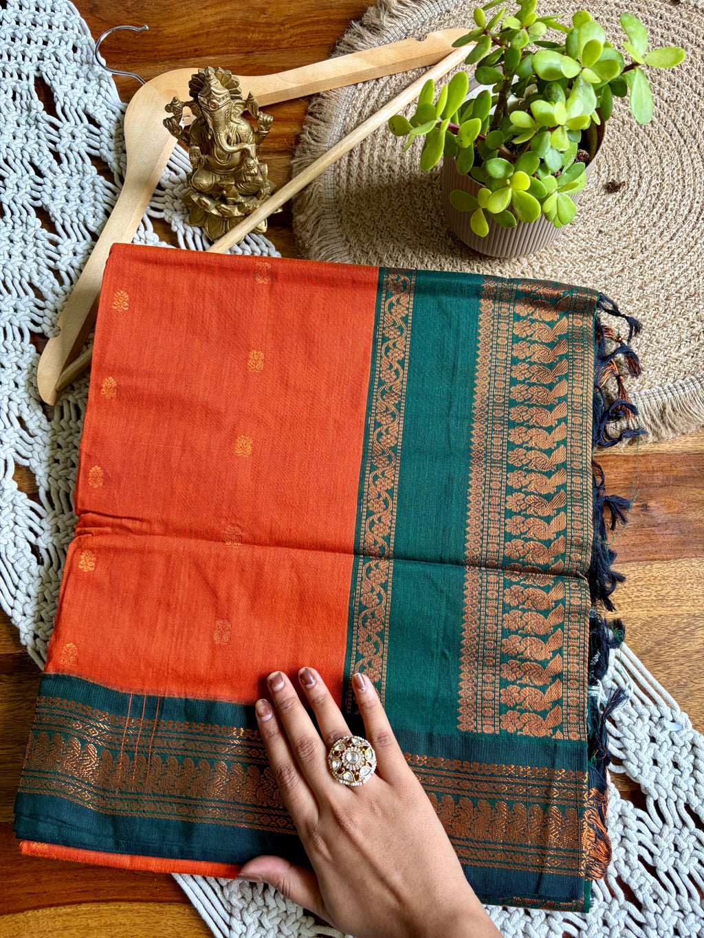Soft Kalyani Cotton Saree-orange