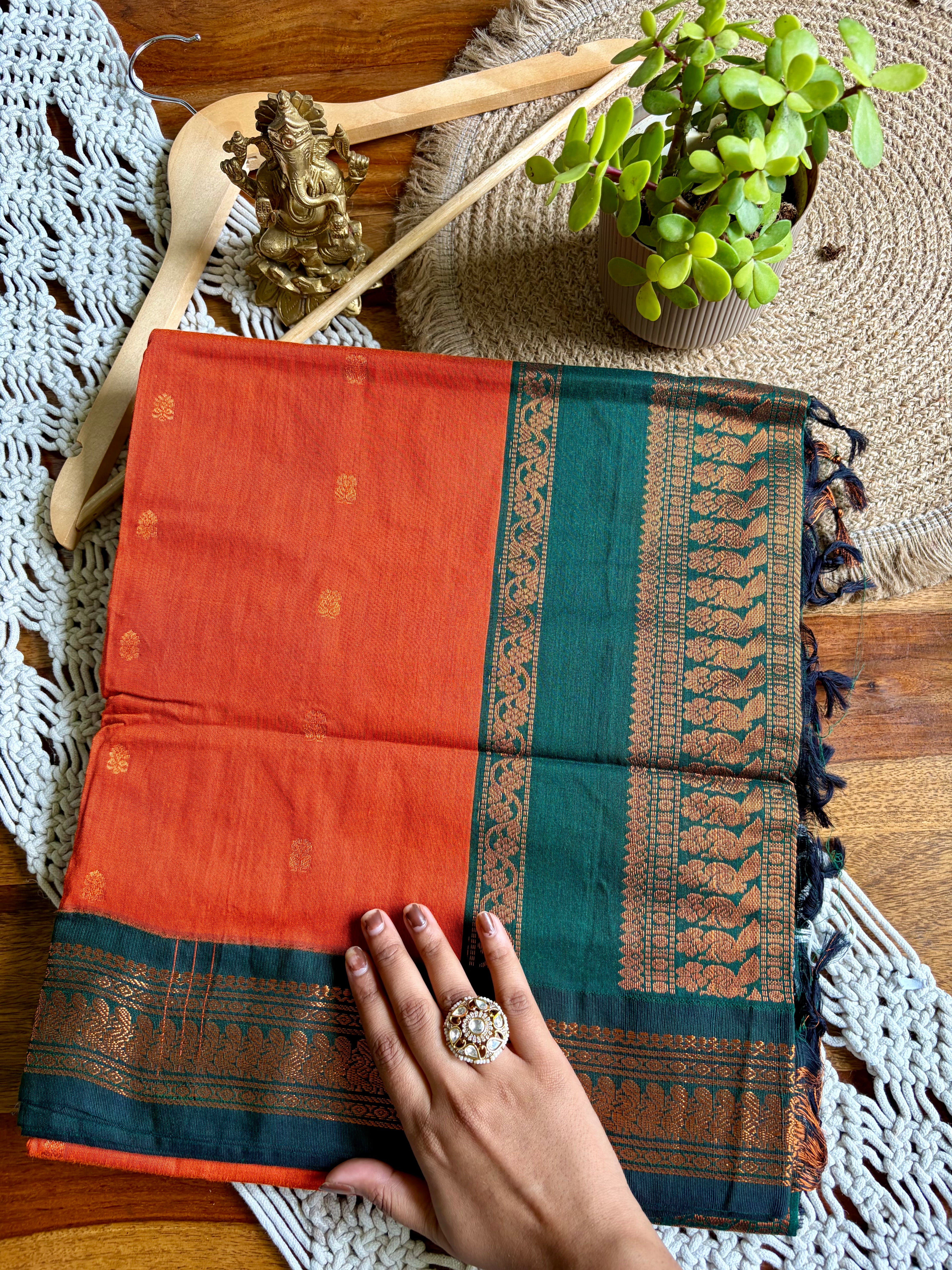 Soft Kalyani Cotton Saree-orange