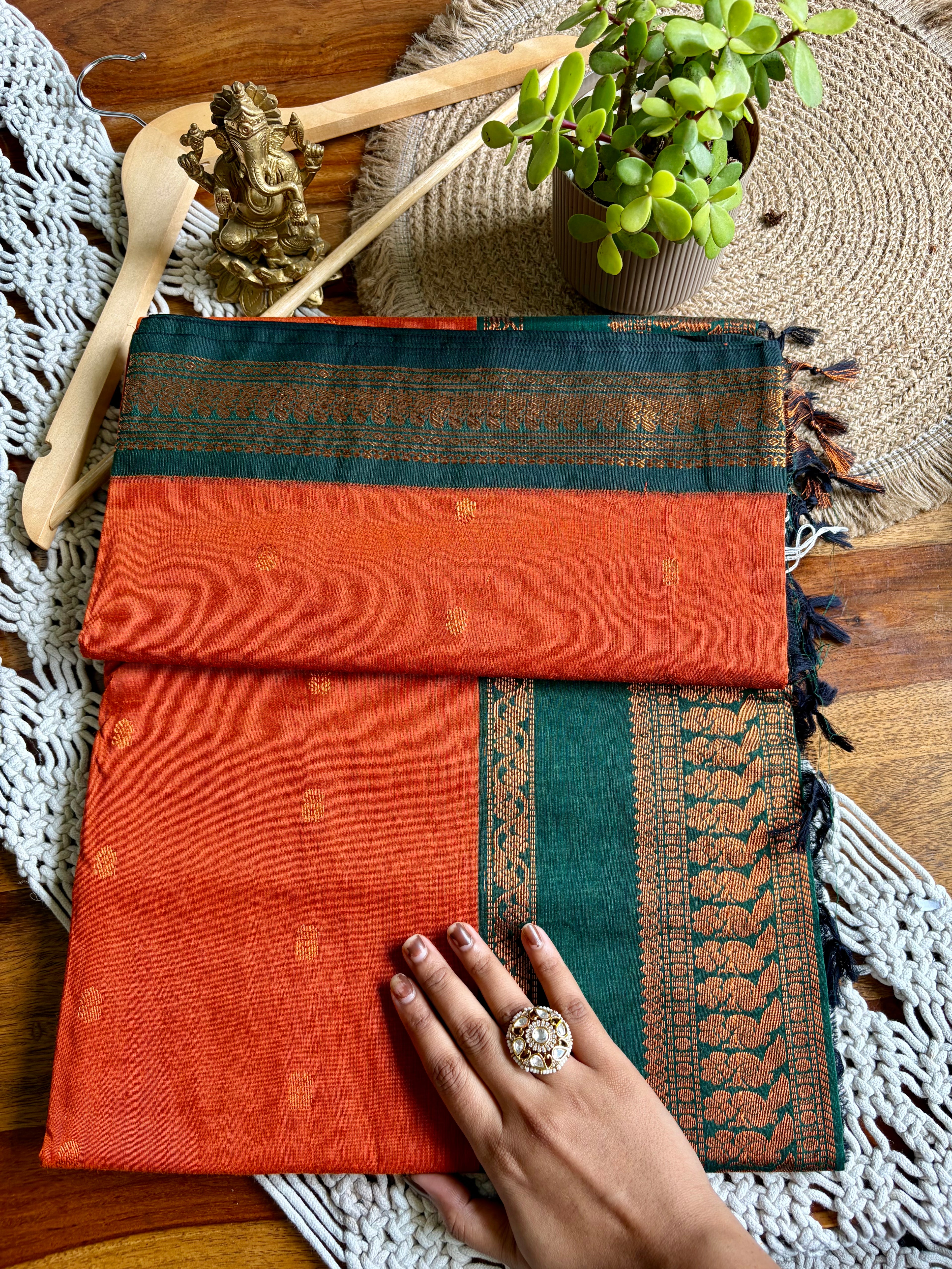 Soft Kalyani Cotton Saree-orange