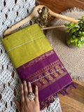 Soft Kalyani Cotton Saree - Lime Green/Purple
