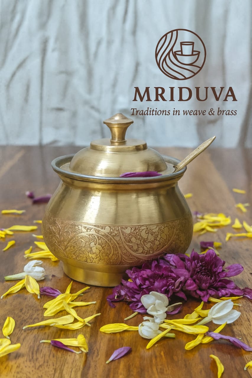 Engraved Brass Ghee Pot
