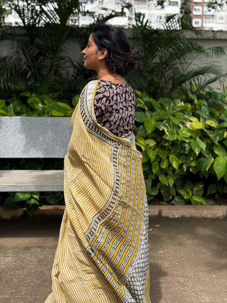 Bagru Soft Linen Saree – Chemical-Free Block Print-Yellow